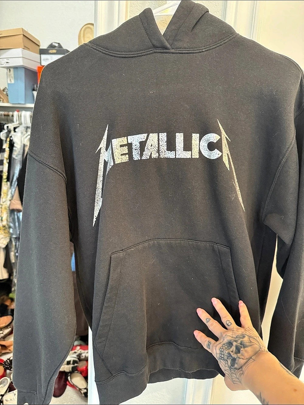 Zara Metallica Print Hoodie Girls 13-14 Black & Silver